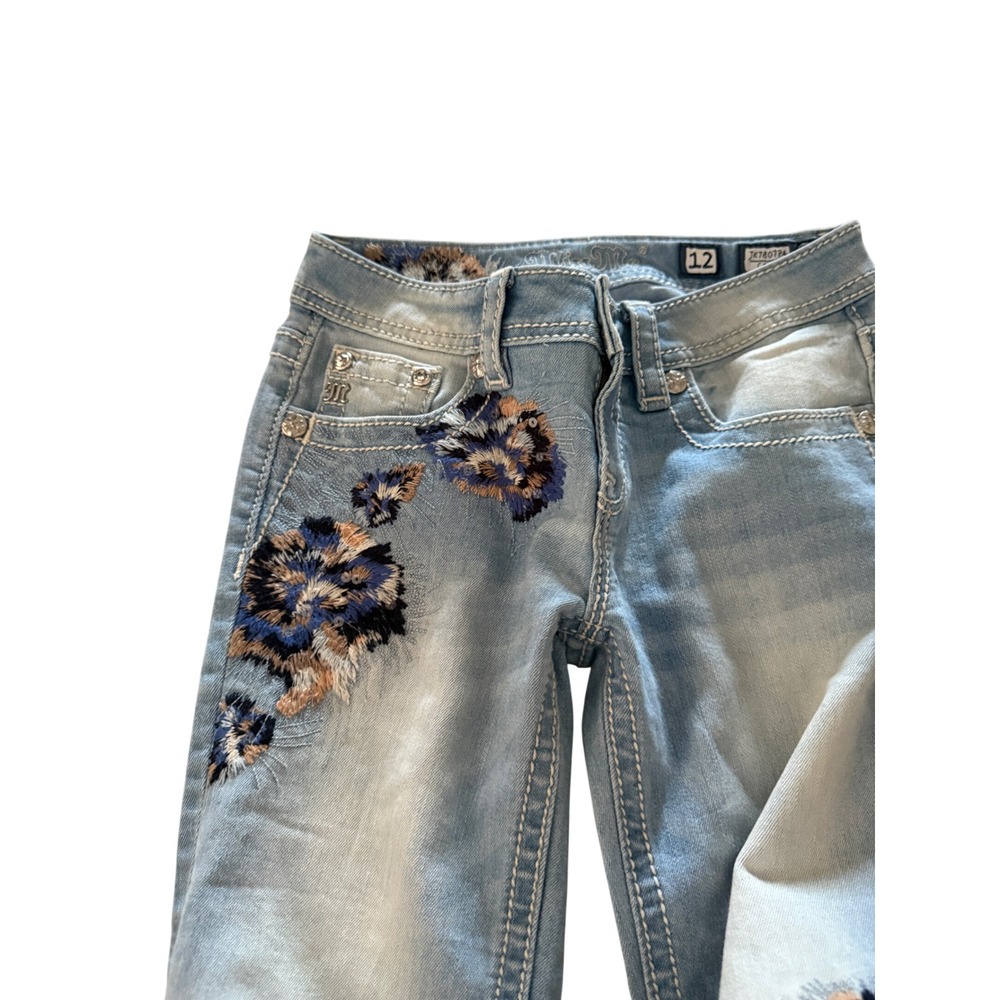 Miss Me Girls Floral Embroidered Frayed Hem Capri Jeans JK7807P4 Sz 12